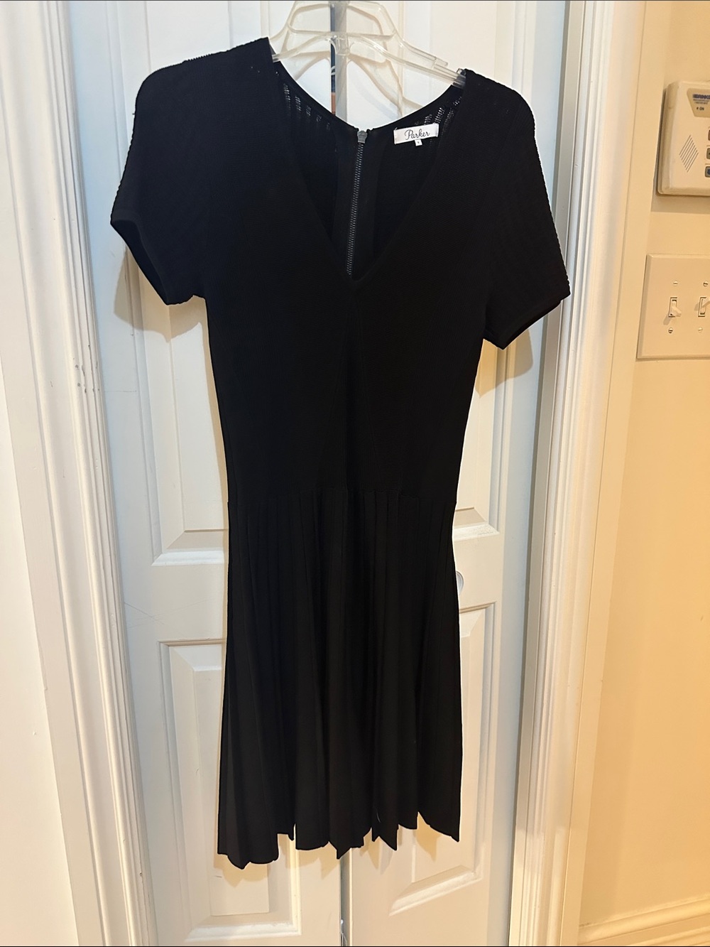 Parker Black V-Neck Short Sleeve Knit Mini Dress
